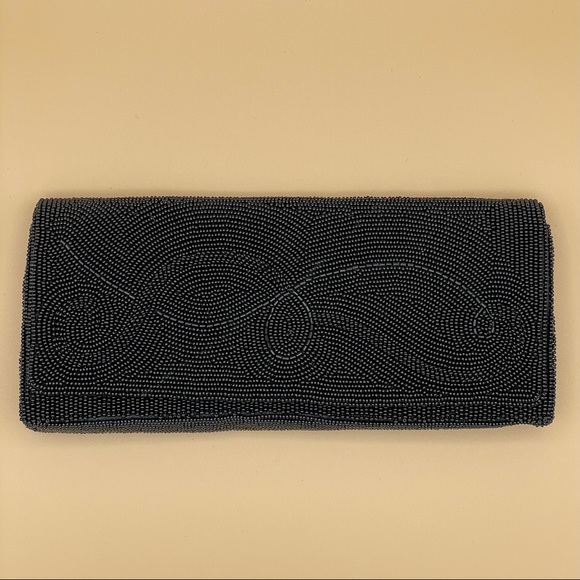 Vintage Beaded Clutch: 1960s Black Silk Floral Evening Bag  Vintage beaded black clutch